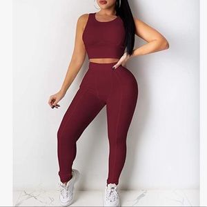 Burgundy 2 piece set medium gym wear active wear